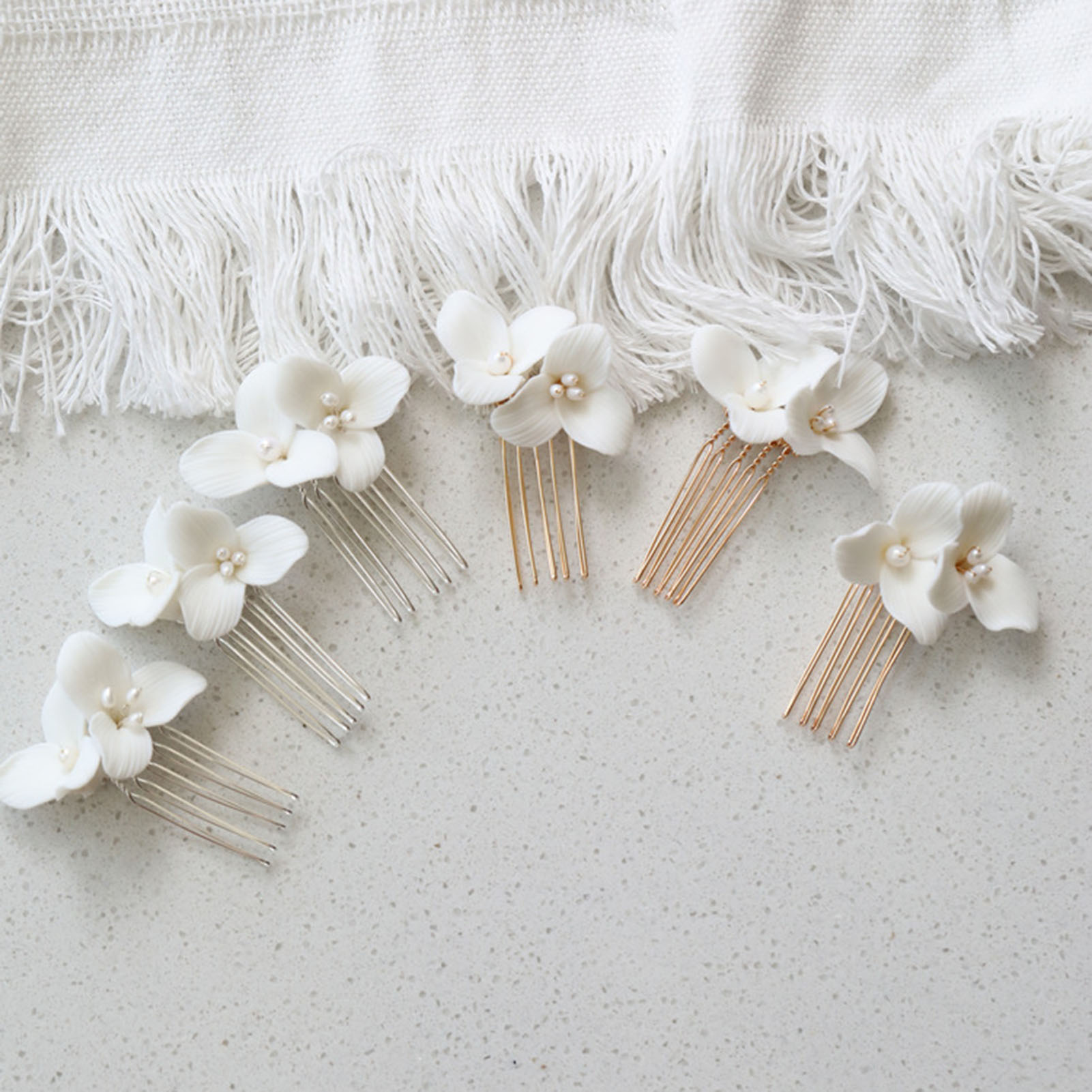 Hanbok Hair Pin - Ceramic Flower Side Hair Comb With