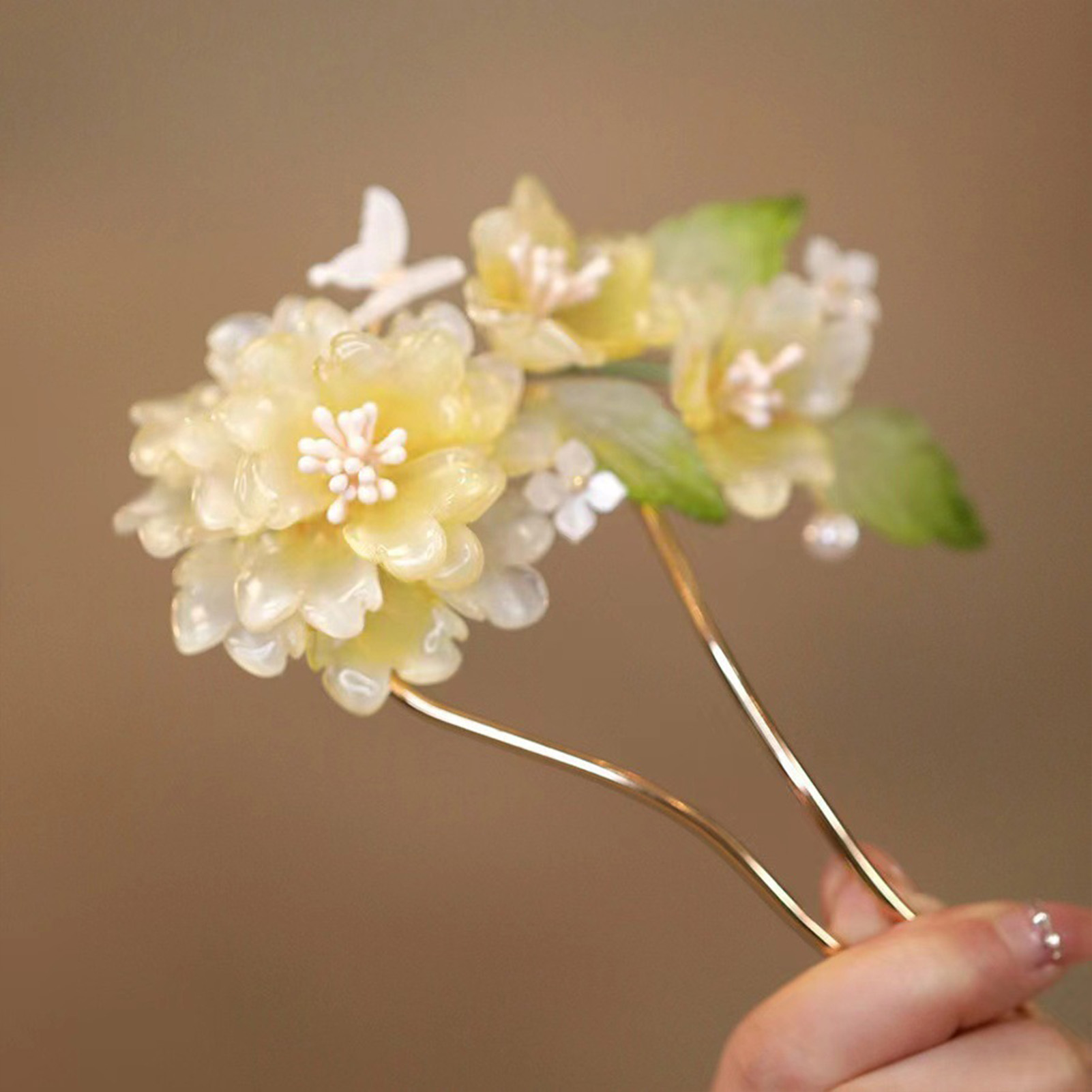 Flower U-shaped Hairpin Chines - Hanbok Hair Pin 评论和价格