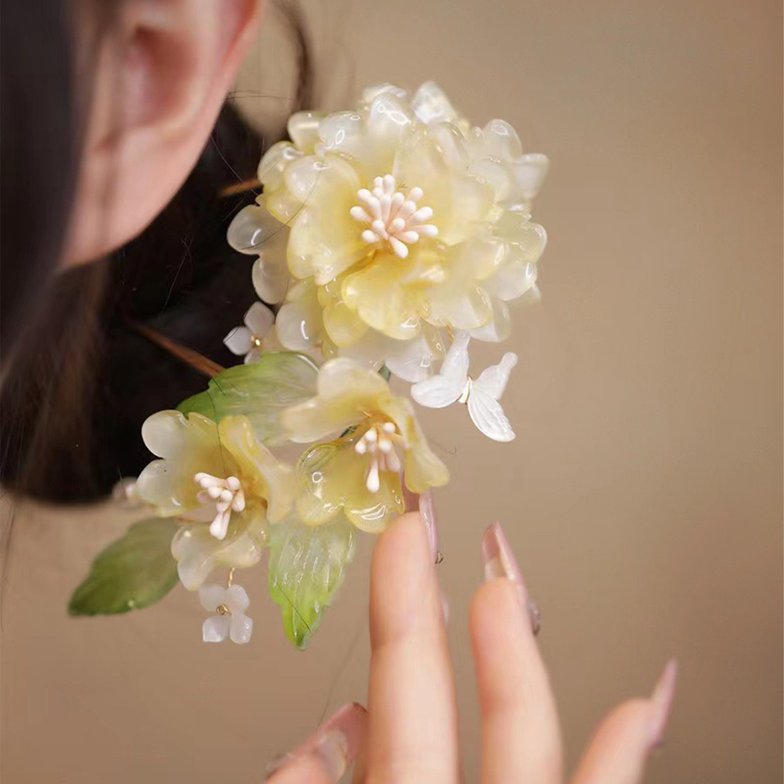 Flower U-shaped Hairpin Chines - Hanbok Hair Pin 评论和价格
