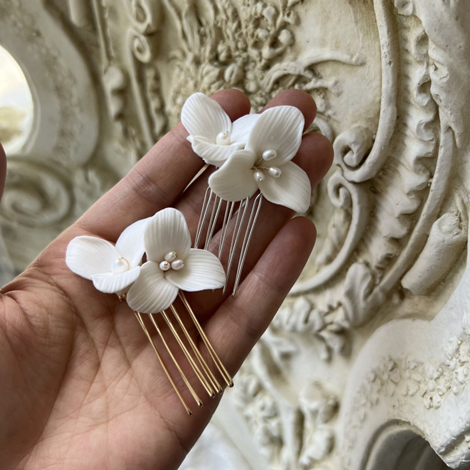 Ceramic Flower Side Hair Comb  - Hanbok Hair Pin 评论和价格