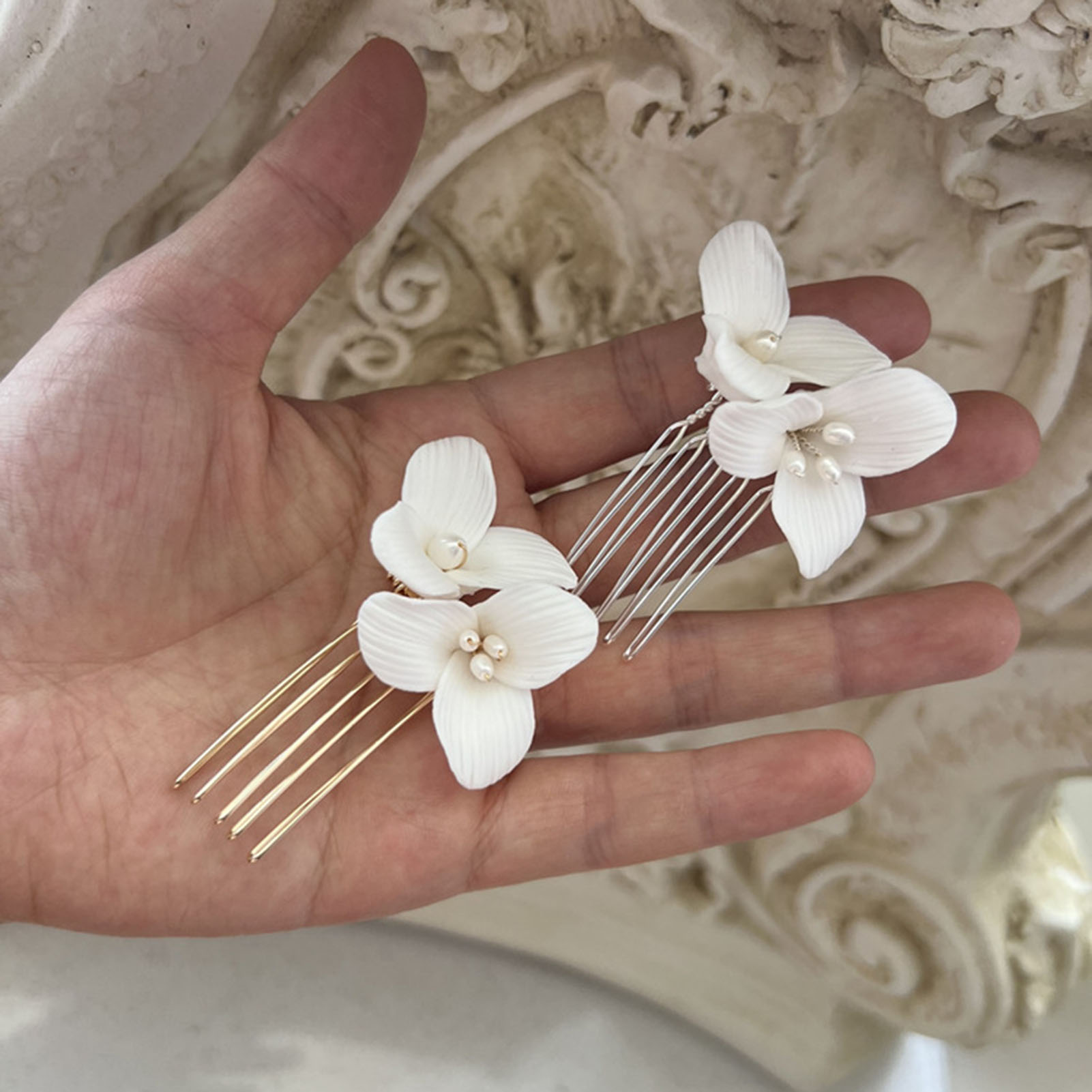 Ceramic Flower Side Hair Comb  - Hanbok Hair Pin 评论和价格